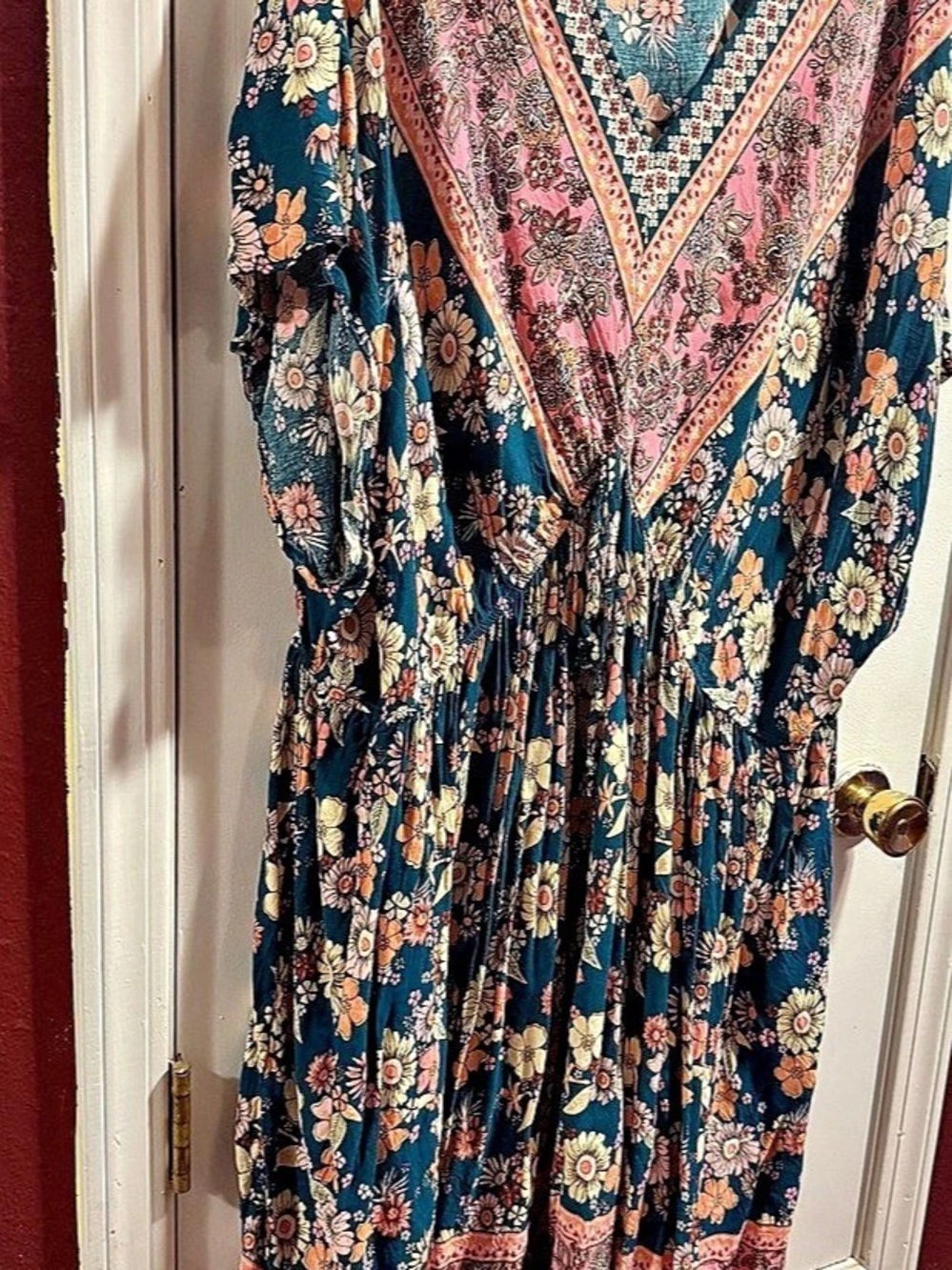 Bloomchic Floral Maxi Dress in Blue & Pink Size 30w